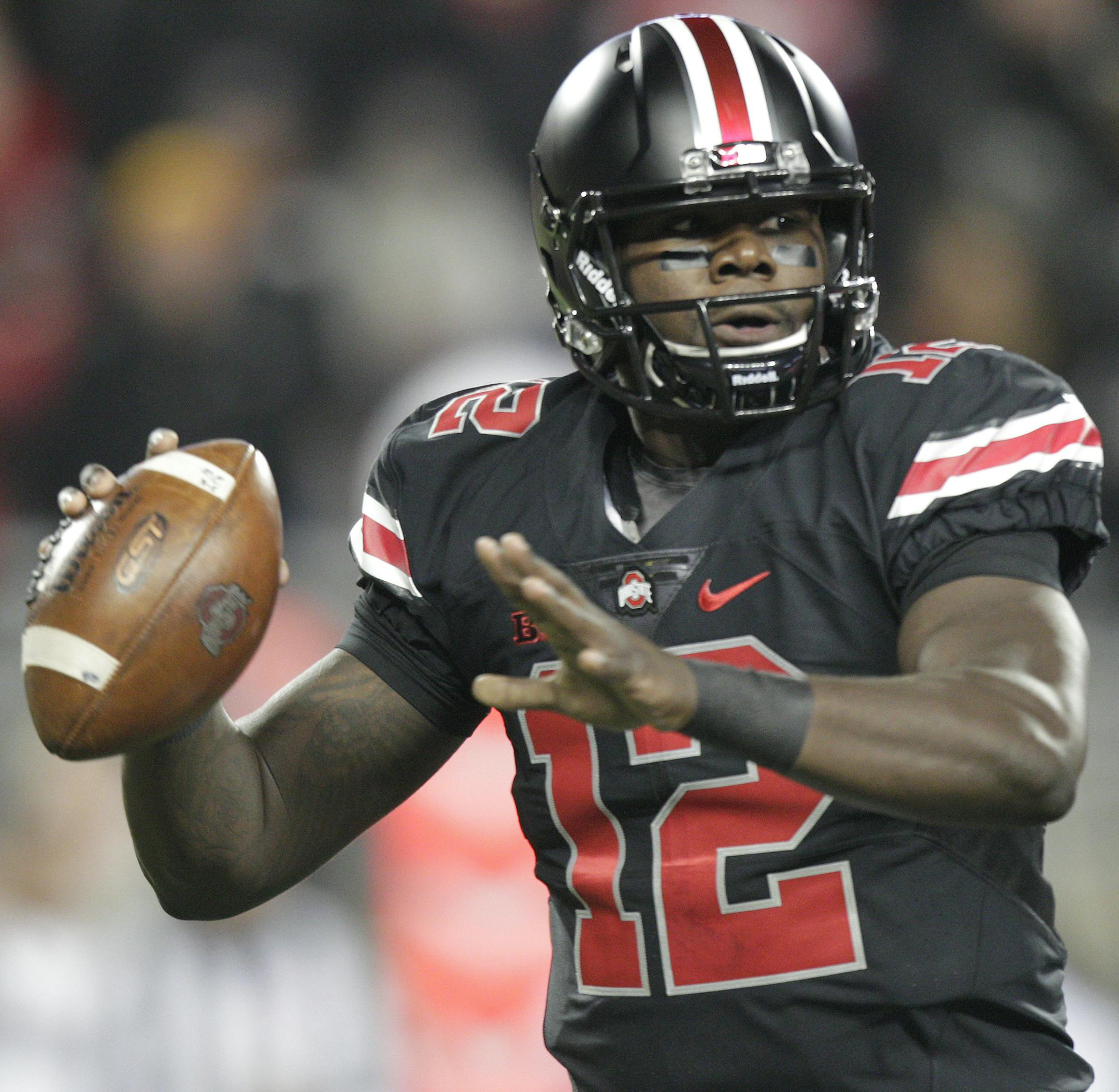Ohio State quarterback Cardale Jones drops back to pass against Penn State during the first halfof an NCAA college football game Saturday, Oct. 17, 2015, in Columbus, Ohio. (AP Photo/Jay LaPrete) ORG XMIT: OHJL104