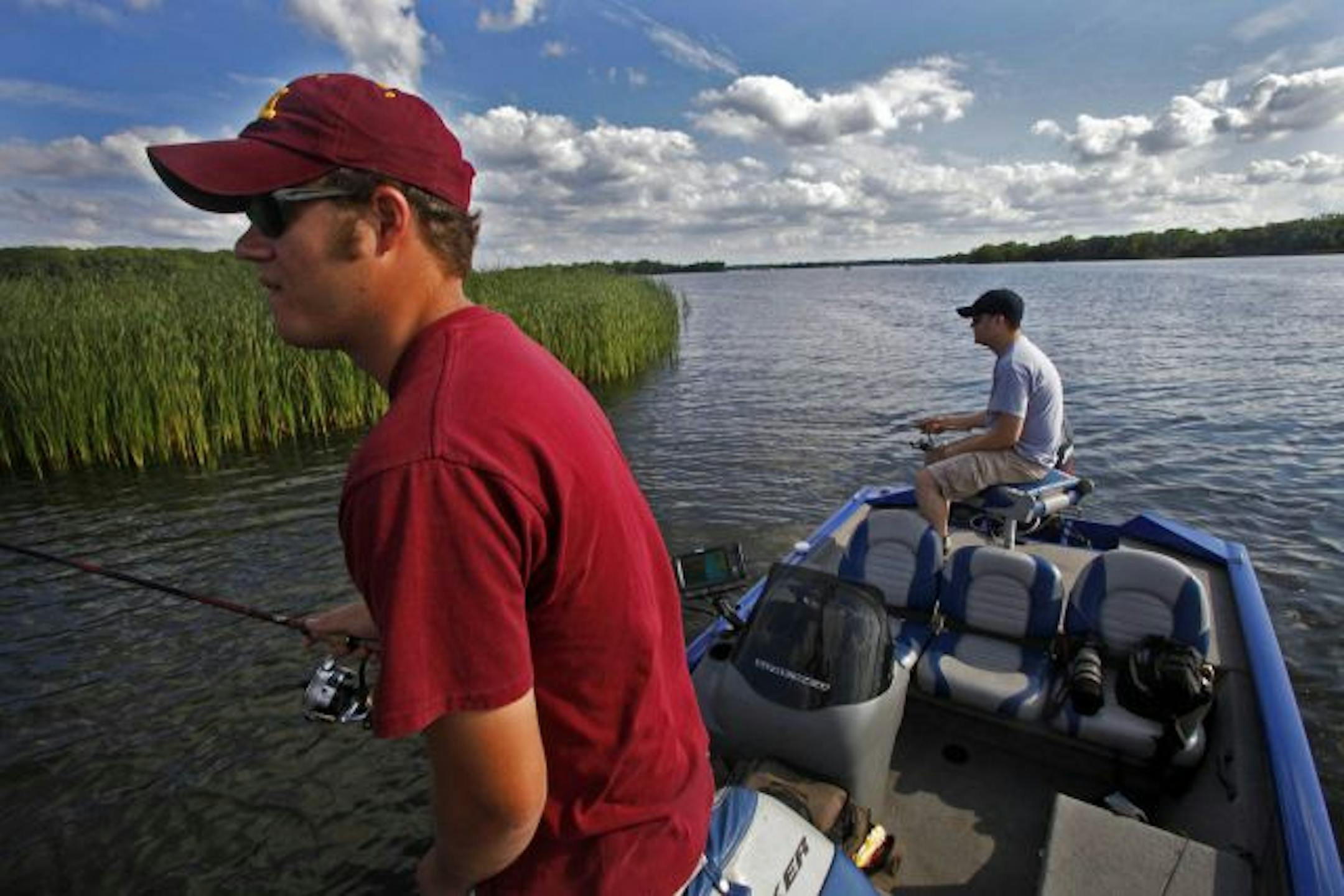 Eric Sanft, left, and Andy Stakston sought bass on a busy Sunday at Bald Eagle Lake. They had a rough go at it, as a local bass tournament had been held there that morning.