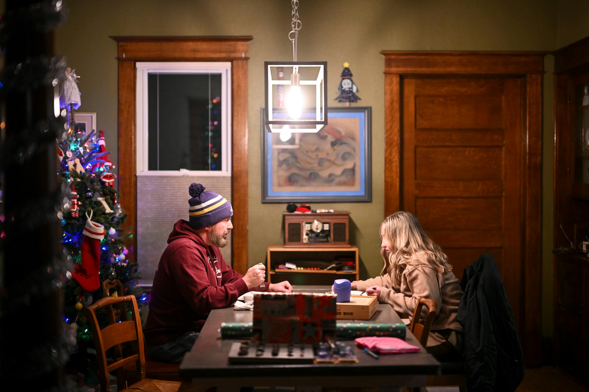 Chad Daniels ate dinner with his 18-year old daughter, Olivia,,at their home in Fergus Falls, Minn.
