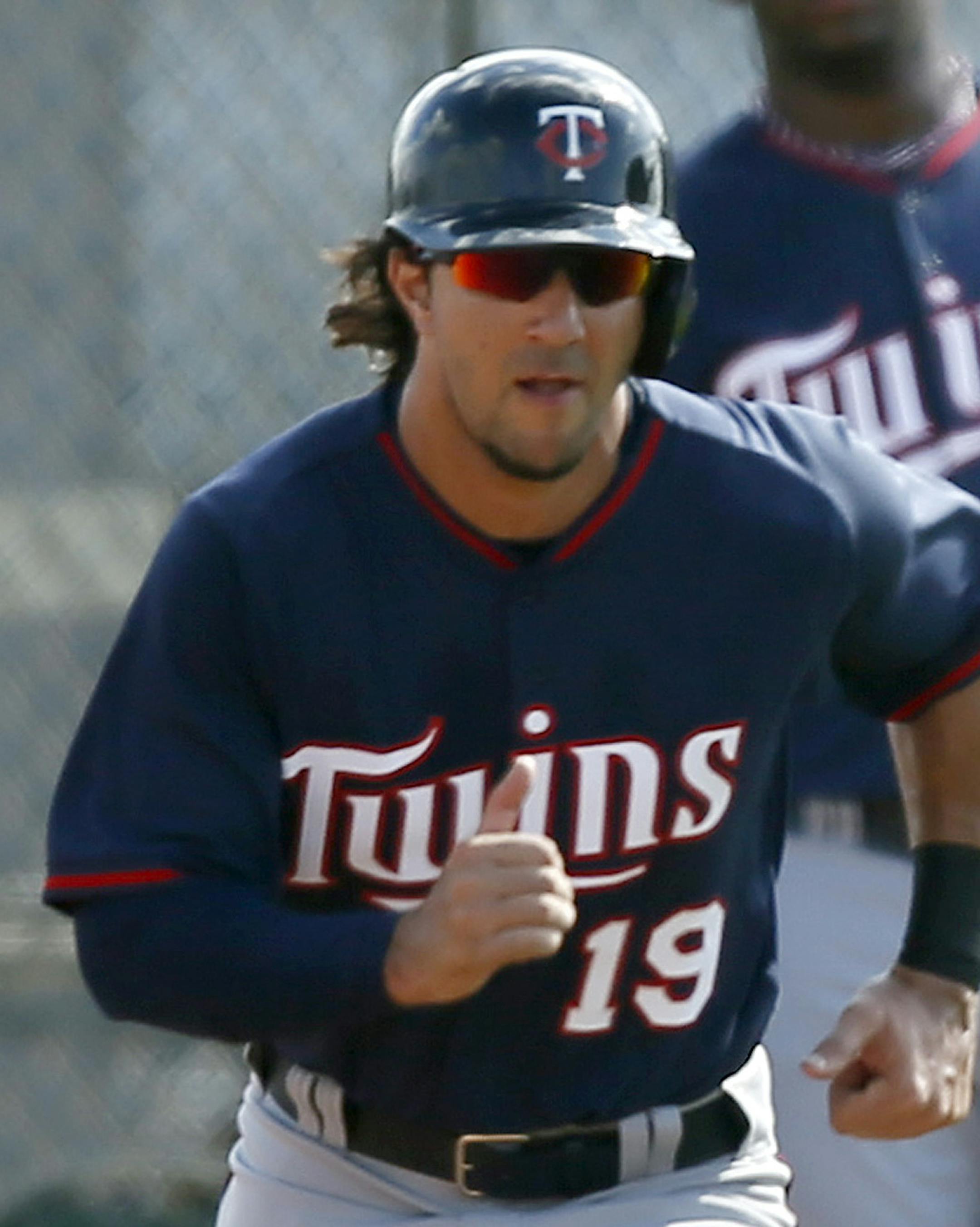 Miguel Sano right chased Darin Mastroianni in base running drills as he throws the ball to Danny Santana Monday Feb 24. 2014 in Fort Myers, Florida at Lee County Sports Complex. ] JERRY HOLT jerry.holt@startribune.com Jerry Holt
