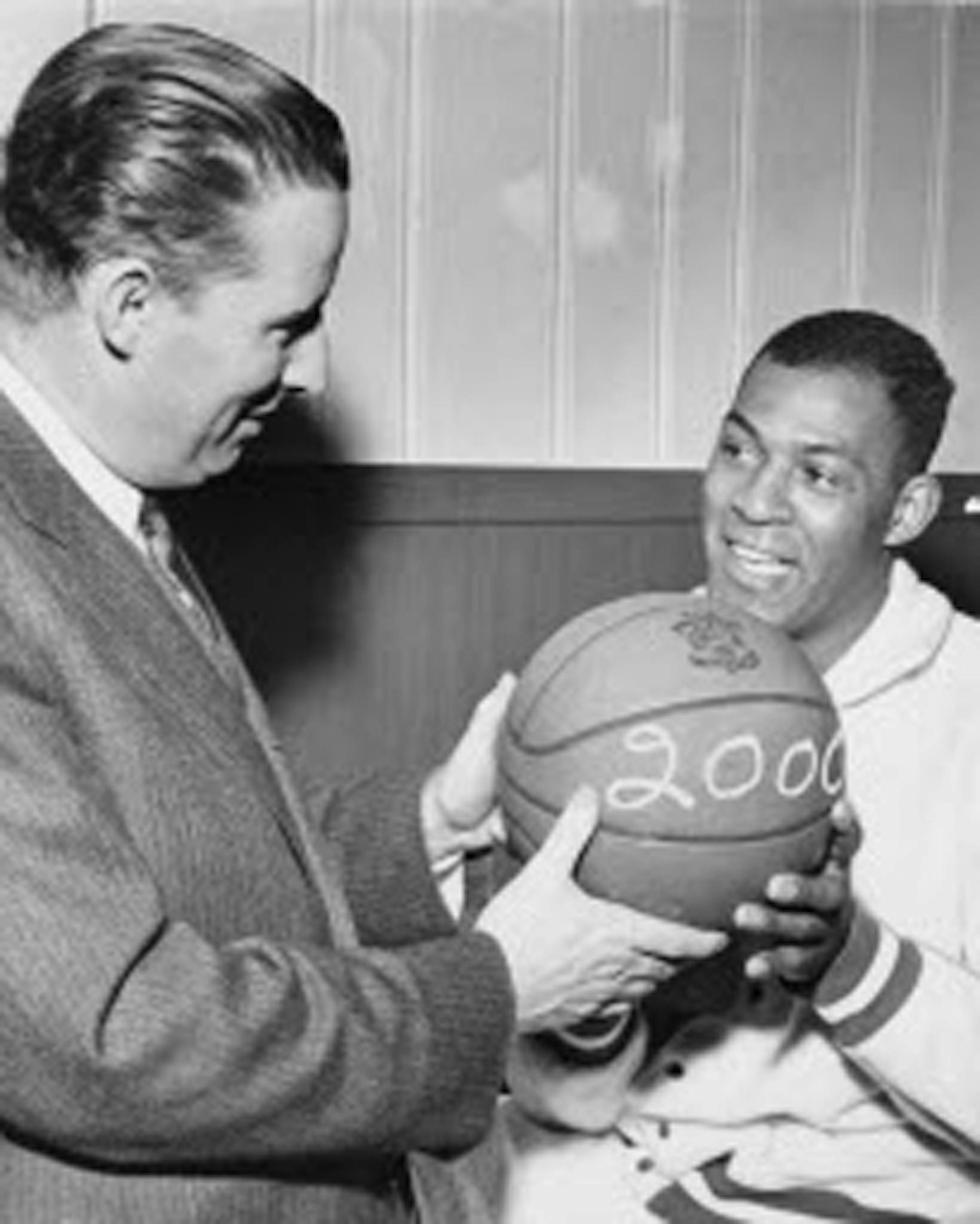 Neither Minneapolis Lakers president Bob Short (left) nor star Elgin Baylor were staying long in the Twin Cities after this 1960 photo. By the following season, the Lakers had moved to Los Angeles.