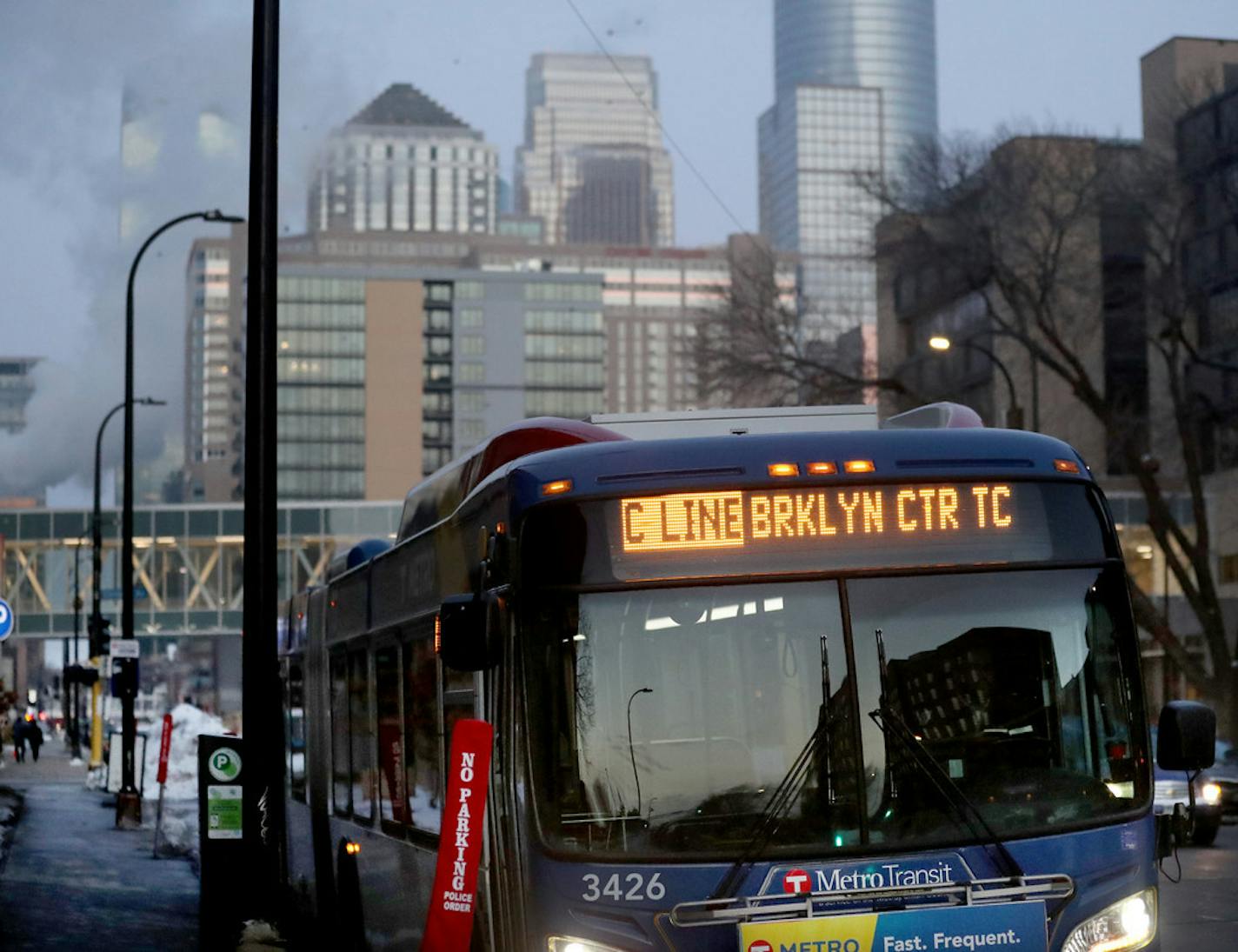 In this file photo, a C Line rapid bus waits for commuters outside HCMC at 8th St. and Chicago Avenue in Minneapolis.