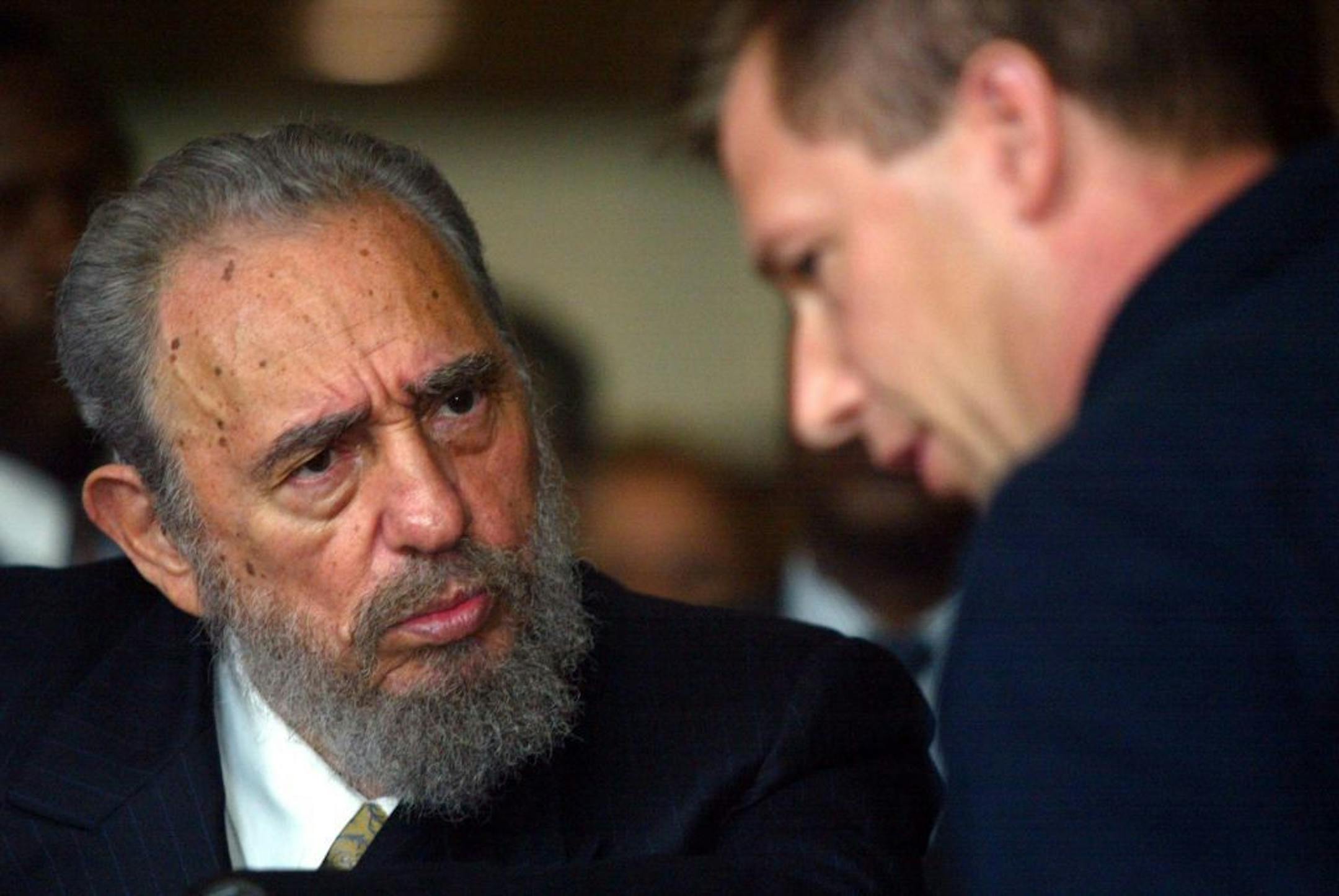 9/26/02 Havana, Cuba--- Cuban president Fidel Castro talks with Ralph Kaehler of St. Charles, MN at the U.S. Food and Agribusiness Exhibition in Havana, Cuba on Thursday.