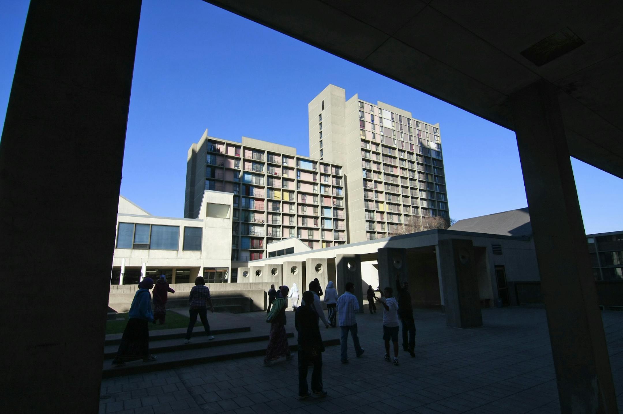 Cedar Square West, Riverside Plaza, designed by Raplph Rapson in the 1970s now home to many East African immigrant families.