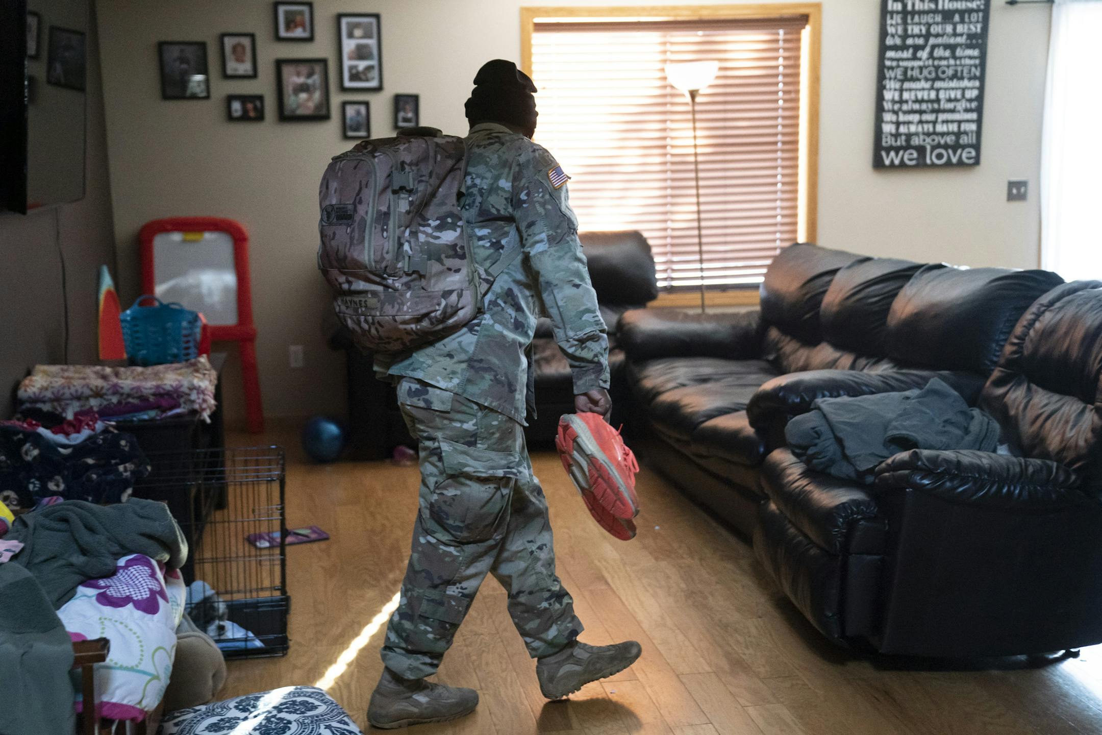 Deonte Haynes packed up his stuff before heading to the airport to return to Fort Hood Texas before he leaves for the Middle East where he is a helicopter mechanic for the Army National Guard on Tuesday, December 3, 2019. ] RENEE JONES SCHNEIDER &#xa5; renee.jones@startribune.com