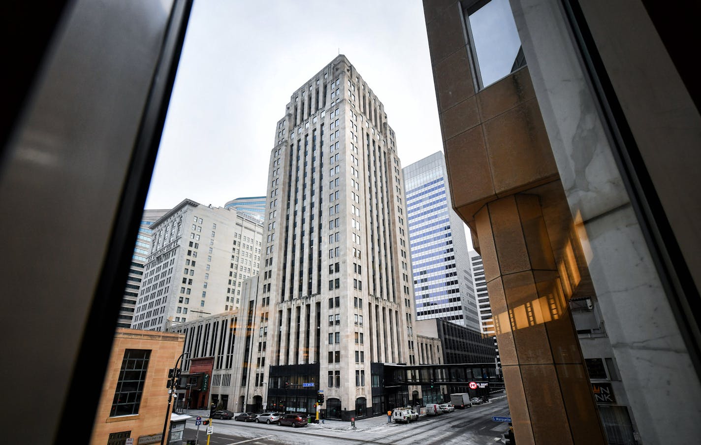 The Rand Tower in downtown Minneapolis. ] GLEN STUBBE &#xef; glen.stubbe@startribune.com Thursday, February 22, 2018 The 26-story Rand Tower in downtown Minneapolis was completed in 1929. Much of the building is covered in Art Deco ornamentation with an aviation theme. The sculpture in the lobby is Wings by Oskar J. W. Hansen.