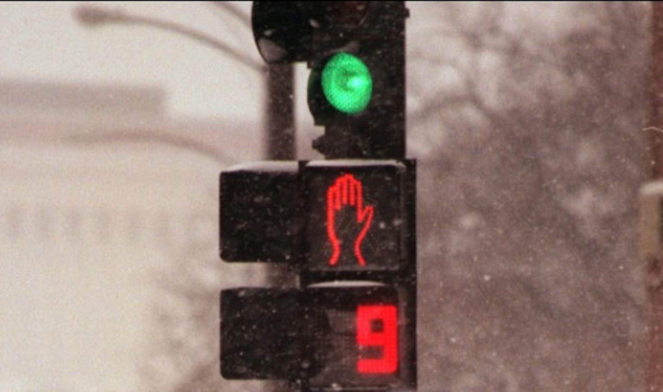 Pedestrian crosswalk at Rice and University signals the seconds left for crossing.