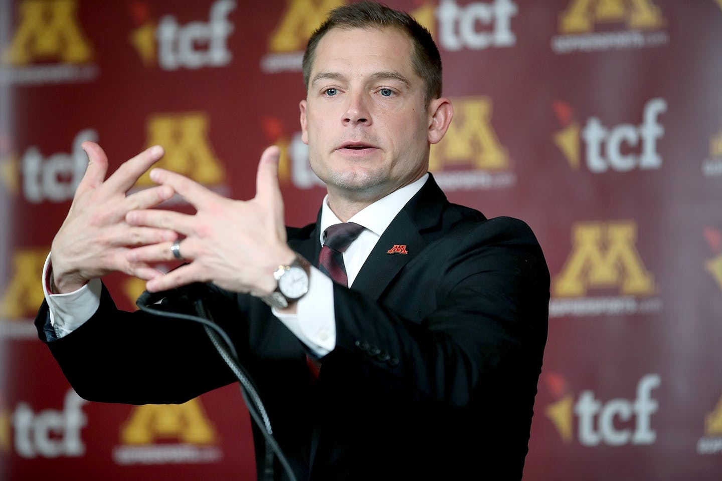 Minnesota's Head Coach P.J. Fleck addressed the media regarding his recruits during National Signing Day, at TCF Bank Stadium, Wednesday, February 1, 2017 in Minneapolis, MN.