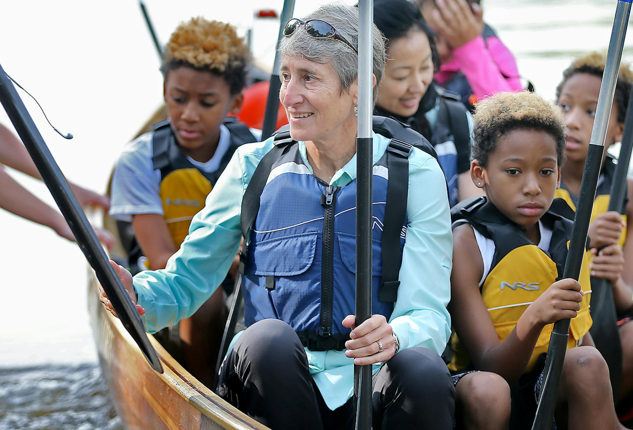 The Secretary of the Interior Sally Jewell, left, joined Wilderness Inquiry and members of the nonprofit Outdoor Afro on a canoe ride along the Mississippi to celebrate the 100th anniversary of the National Parks Service. President Wilson created the NPS in 1916 to protect the country's then 35 national parks and monuments. it now encompasses 400 different locations totalling 84 million acres. ] (ELIZABETH FLORES/STAR TRIBUNE) ELIZABETH FLORES • eflores@startribune.com