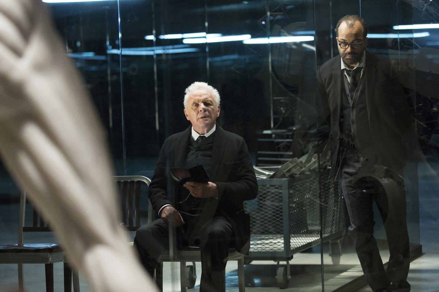 Anthony Hopkins, left, and Jeffrey Wright in a scene from "Westworld."