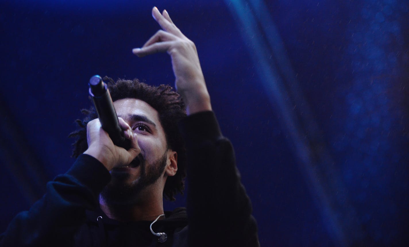 J. Cole performed the final set of the 2015 Soundset Music Festival. ] Mark Vancleave - mark.vancleave@startribune.com * The eighth annual Soundset music festival played out amid rain showers Sunday, May 24, 2015 at Canterbury Park in Shakopee, Minn.