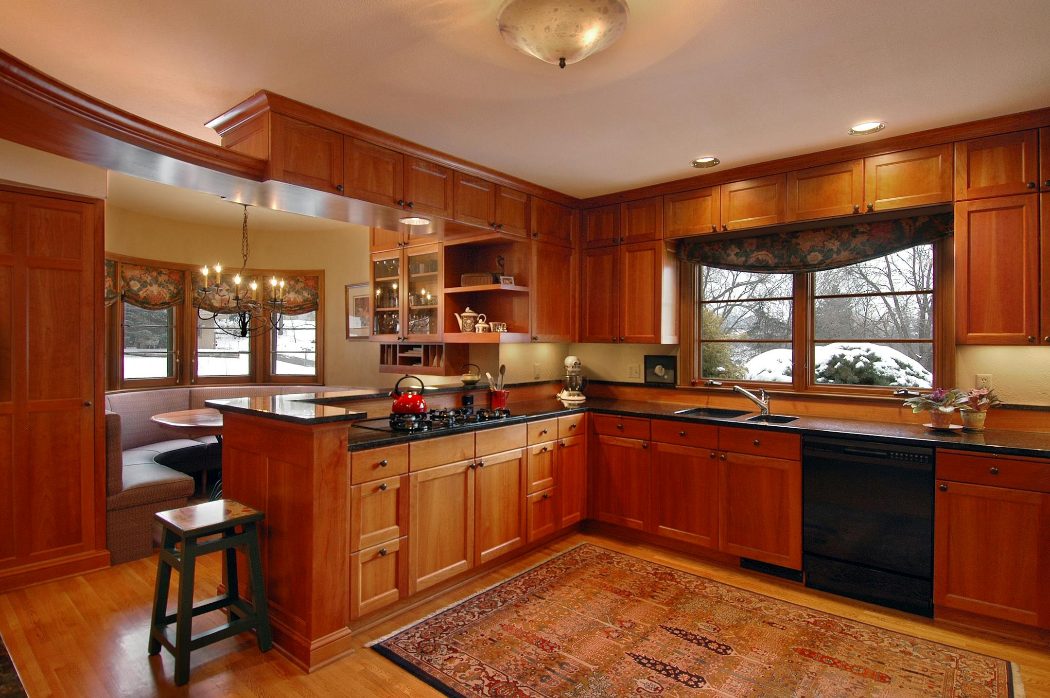 A 1997 addition includes a kitchen, family room, laundry, garage and a circular breakfast nook.