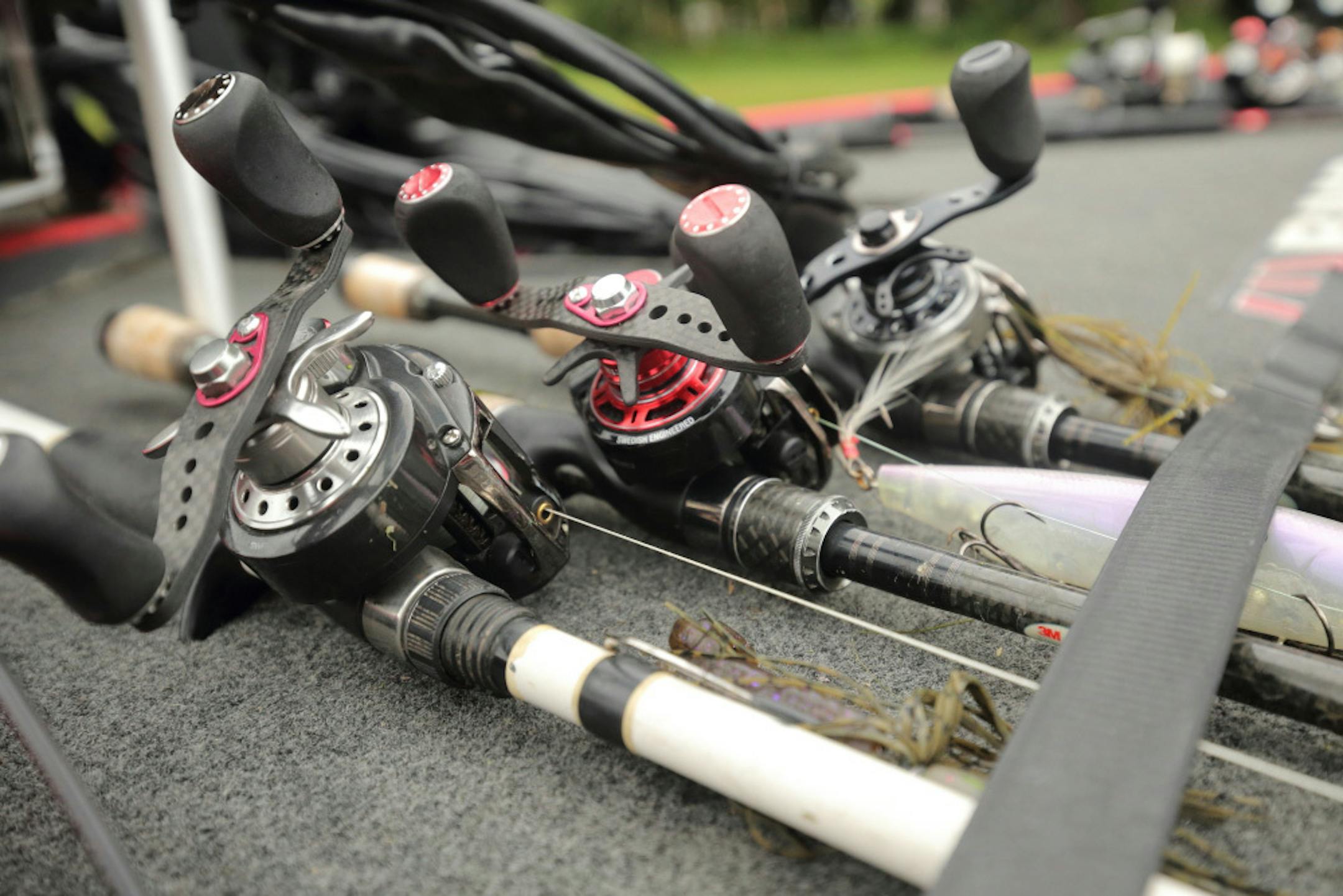 Brandon Palaniuk keeps as many as 20 rods rigged and ready on his boat.