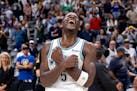 Anthony Edwards (5) of the Minnesota Timberwolves celebrates the team's 98-90 win against the Denver Nuggets in Game 7 of the NBA Western Conference S