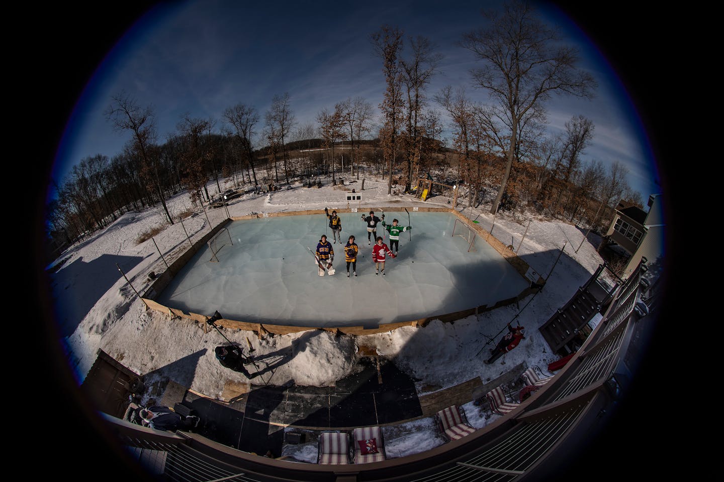 Alex Bump, Prior Lake (back row left), Cayden Casey, Andover, and Leo Gruba, (Hill Murray).Marko Belak goalie (front row left to right) (Cretin, Drew Fisher (Metro Player of the Year), Cretin, Brady Yakesh, Benilde in Circle Pines, Minn., on Sunday, Feb. 20, 2022.