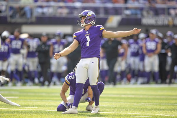 Vikings kicker Greg Joseph scored the second field goal in the second inning as the Vikings took on the Broncos at US Bank Stadium, Saturday, August 1