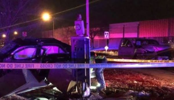 This car was in a crash Friday night. It was sent into an electrical box in north Minneapolis.
