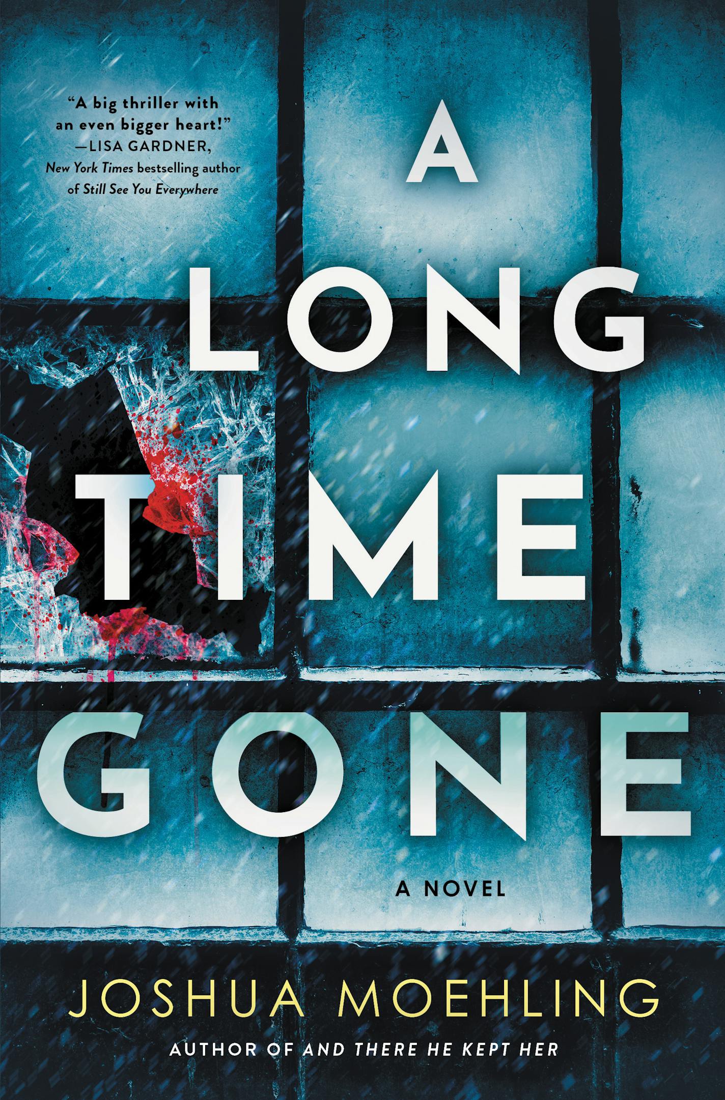 cover of A Long Time Gone depicts a blood-stained bullet hole in a window