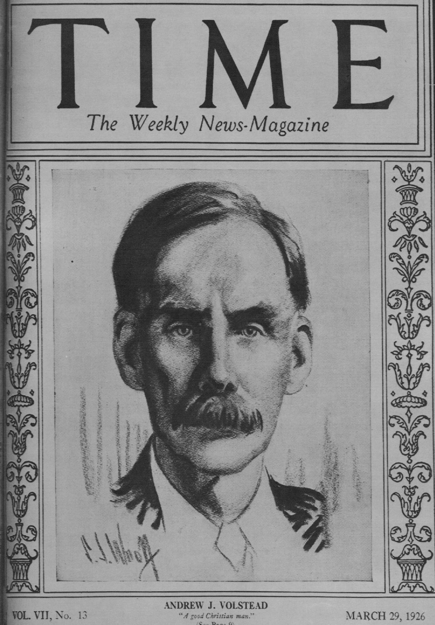 March 29, 1926 Time the Weekly News-Magazine ANDREW J. VOLSTEAD "A good Christian man." ORG XMIT: MIN2015052723414684