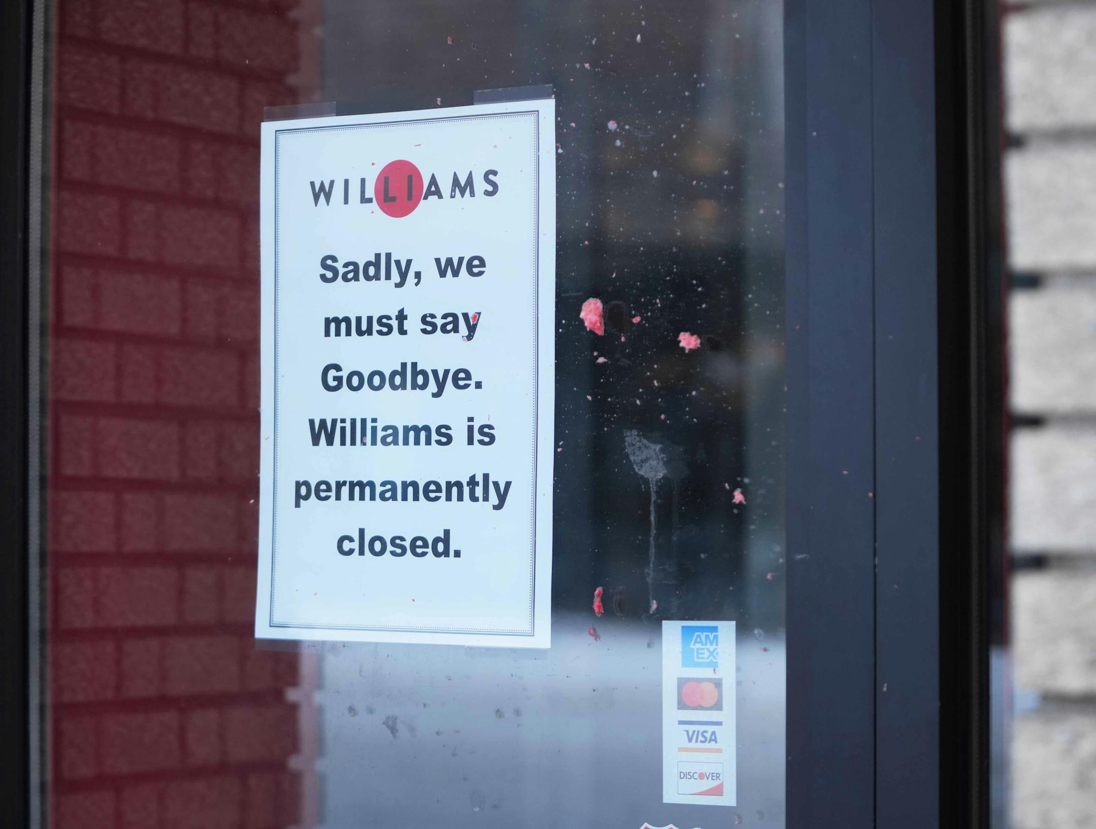 A sign in the window of the former Williams Uptown Bub and Peanut Bar on Hennepin Ave. near Lake Street, Friday, Feb. 24, 2023, in Minneapolis, Minn.