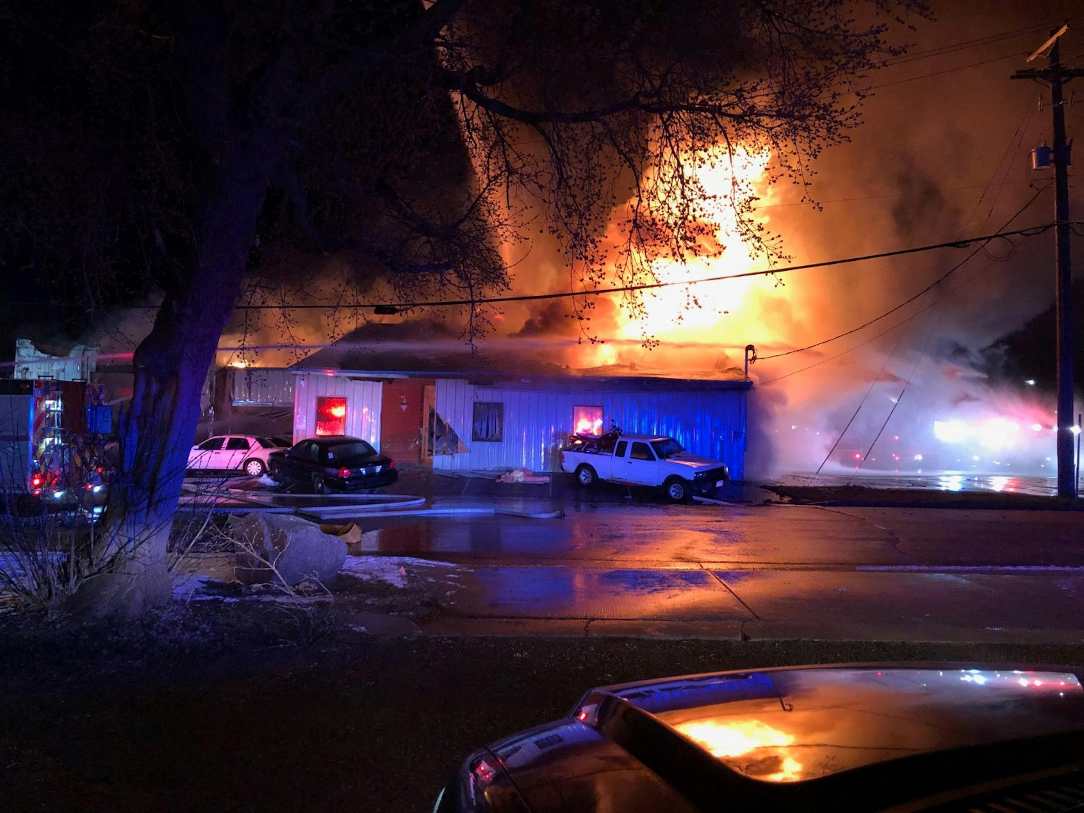 A fire destroyed a building on N. Snelling Avenue in St. Paul on Tuesday, April 14, 2020.