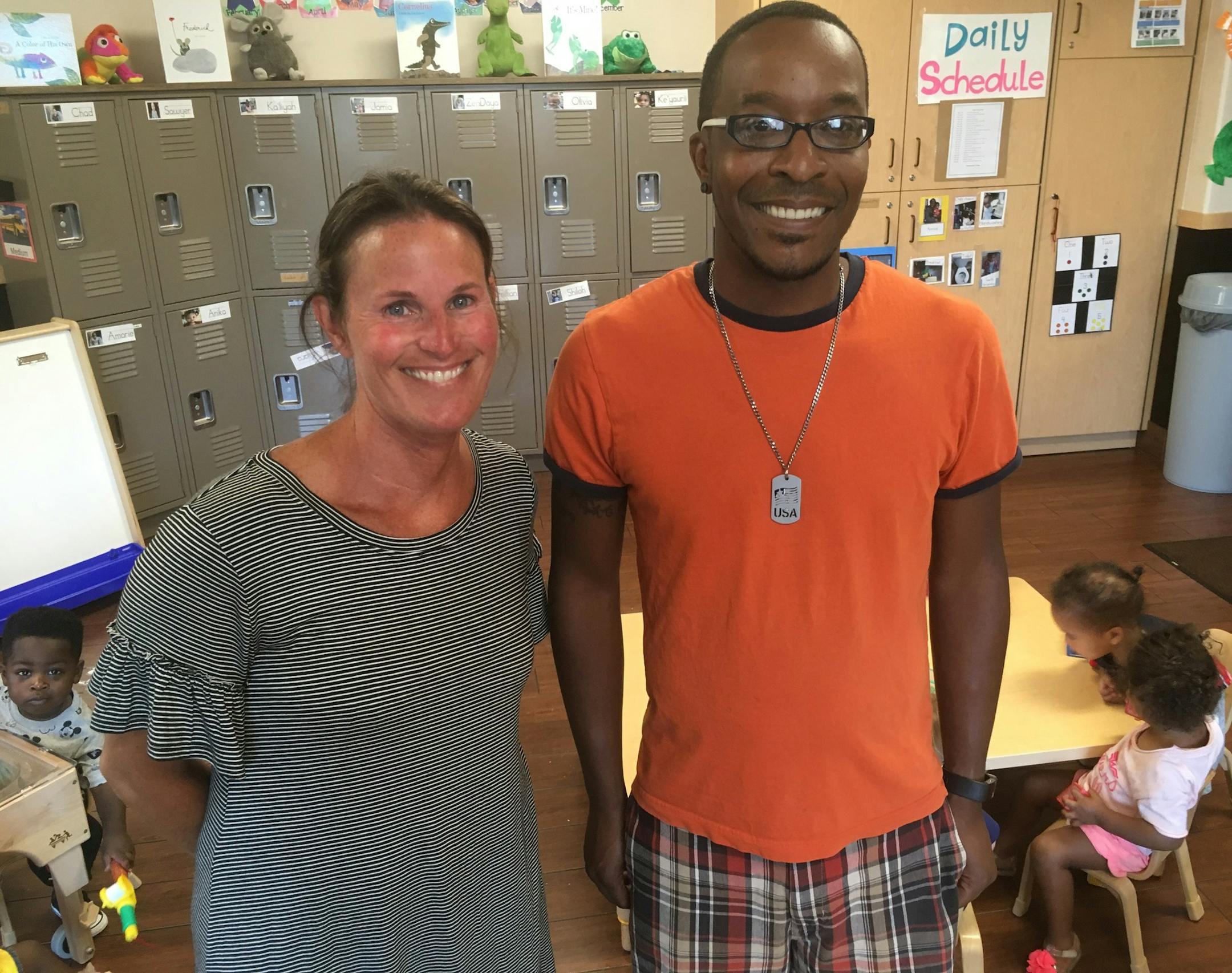 Director Jami Lessard and educational coordinator Elrico Smith at the New Horizon Academy preschool and day care in north Minneapolis.