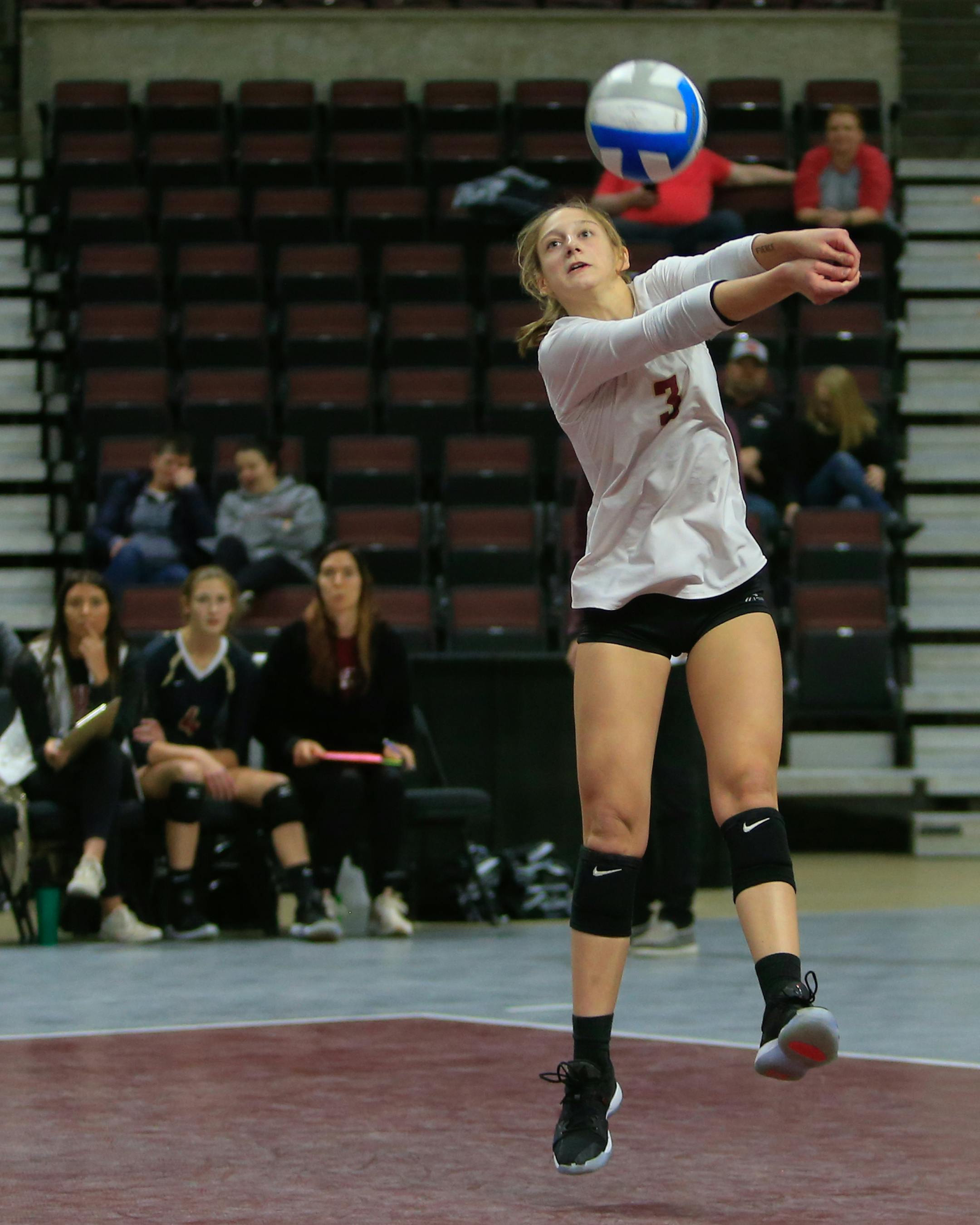 Lakeville South libero Alena Moldan fields a serve during the Class 3A, Section 1 championship game against Lakeville North. "A goldfish has a memory of about two seconds," she said. "We don't care about what you did on the last point, we care about what you do on the next one." Photo: Mark Hvidsten, SportsEngine