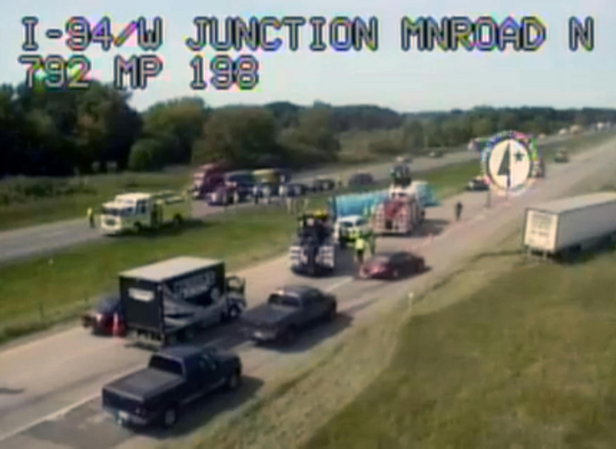 The aftermath of a bus-semi on the Interstate-94 in Wright County.