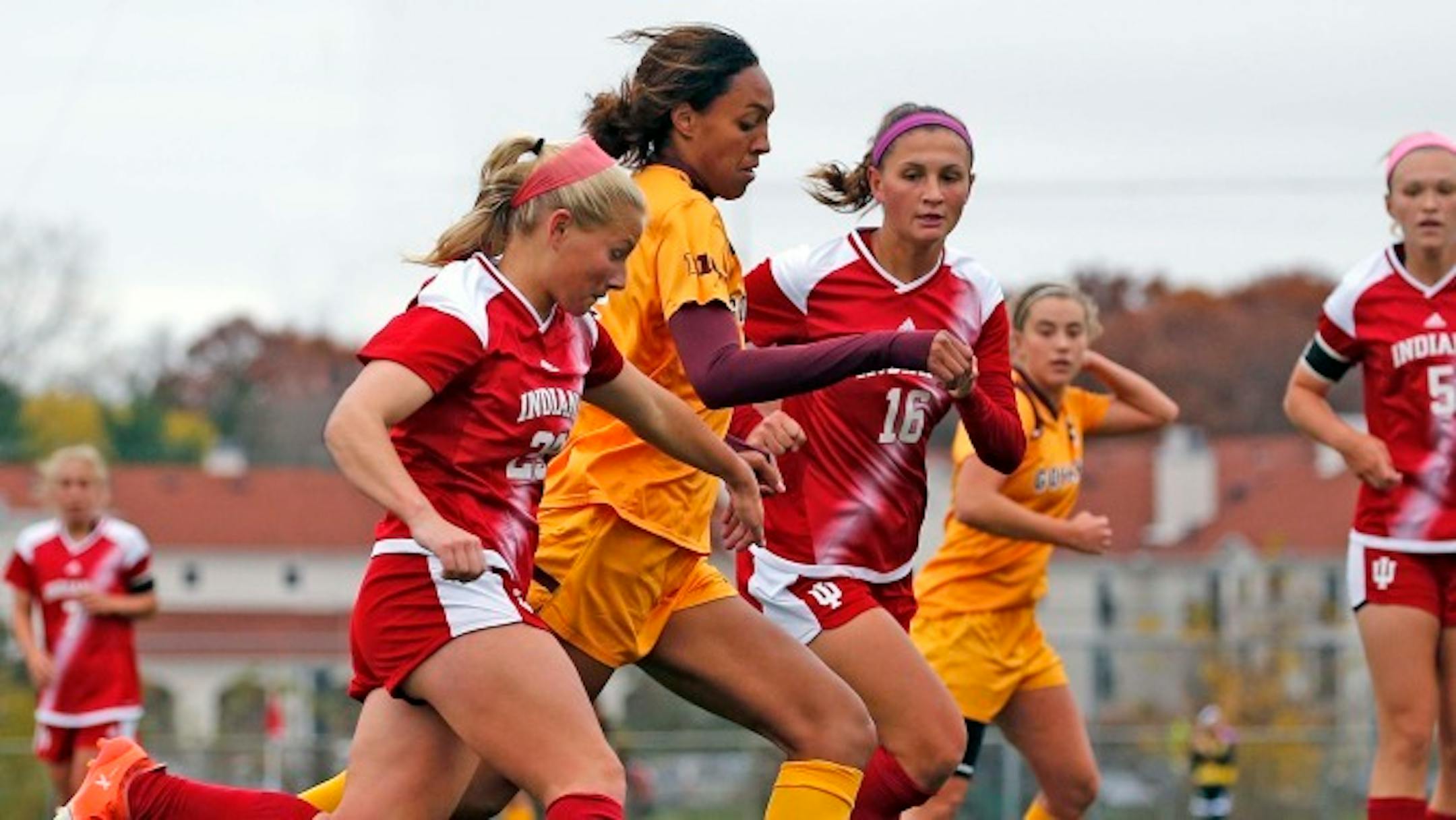 The top-seeded Gophers advanced to the Big Ten soccer semifinals with a 3-1 victory over Indiana on Sunday at Elizabeth Lyle Robbie Stadium, a victory that gave Minnesota home field for the remainder of the tournament.