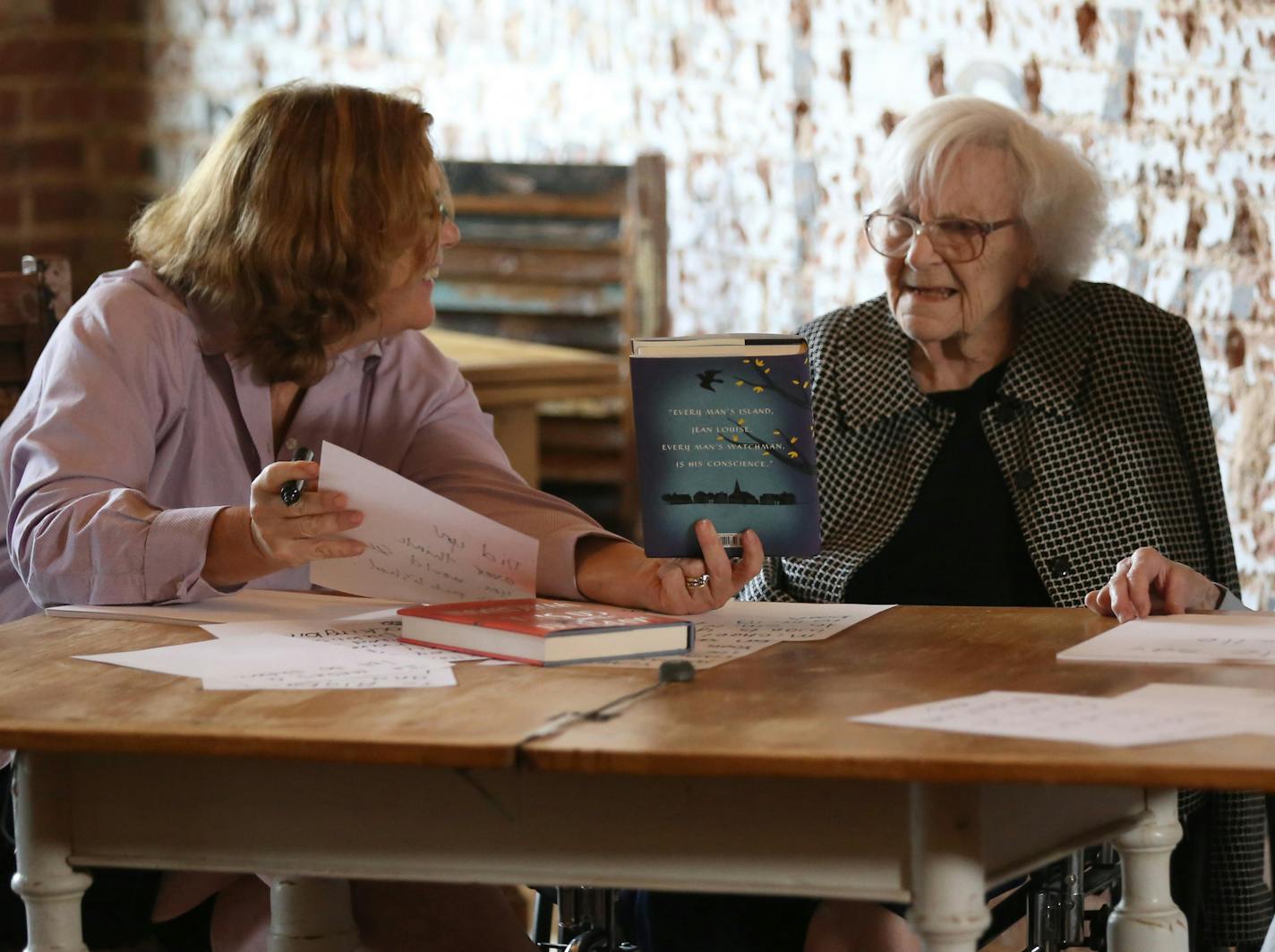 Documentary filmmaker/author Mary McDonagh Murphy showed author Harper Lee a copy of her new book, "Go Set a Watchman," in late June.