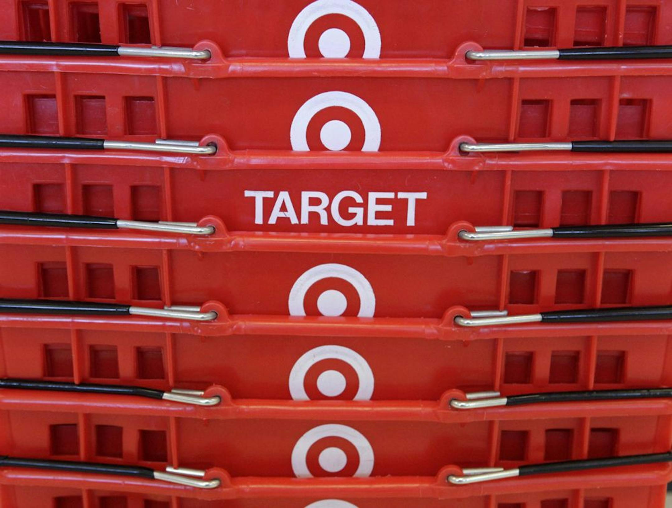 Shopping baskets are stacked at a Chicago area Target store Wednesday, May 20, 2009. The discount retailer reported a 13 percent decline in first-quarter profit on Wednesday as it confronts sluggish consumer spending.