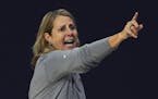 Minnesota Lynx head coach Cheryl Reeve gestures to her team during the first half of a WNBA playoff basketball game against the Phoenix Mercury Thursd