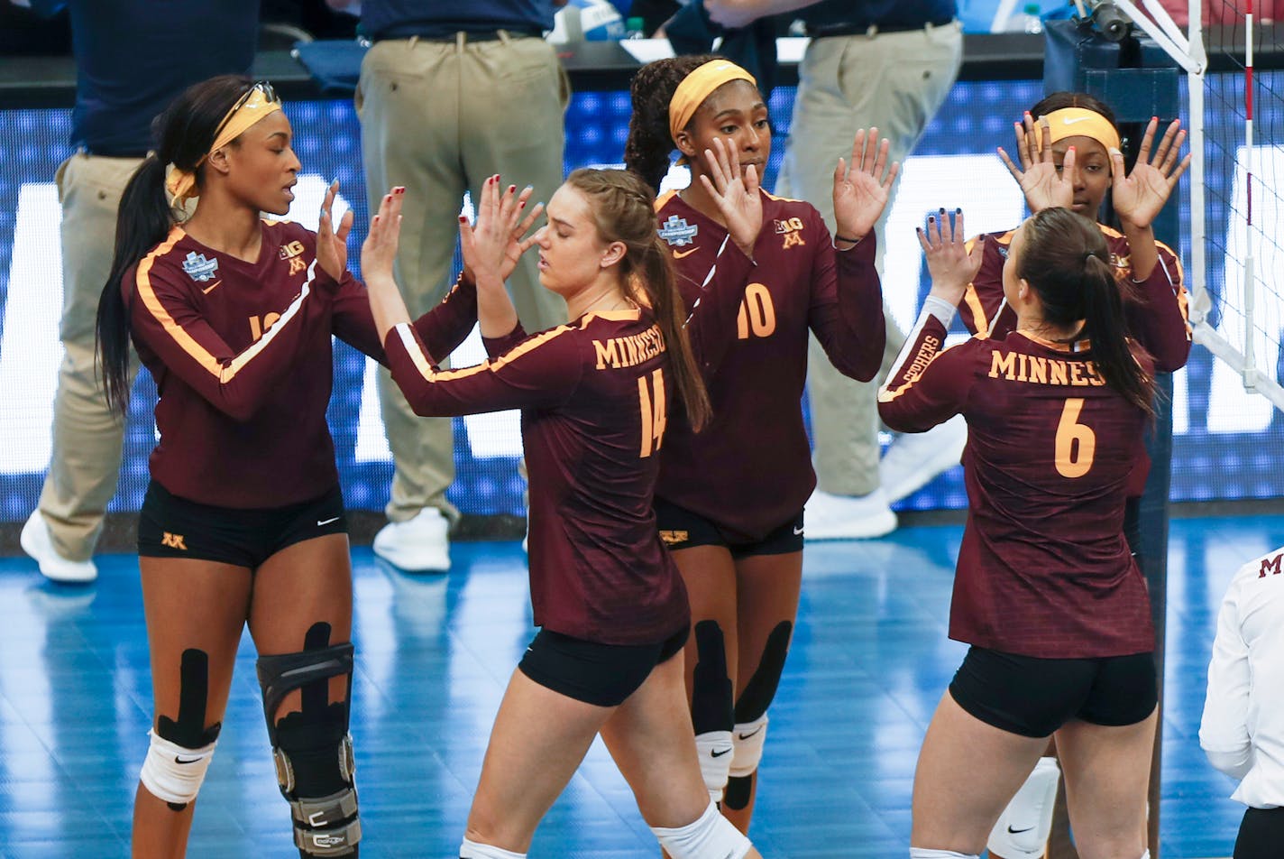 From left, the Gophers' Taylor Morgan, Kylie Miller, Stephanie Samedy, Rachel Kilkelly and Adanna Rollins greeted each other after losing to Stanford on Thursday night in Pittsburgh.