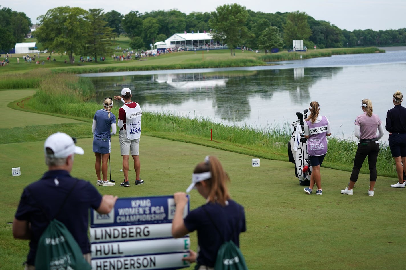 Pernilla Lindberg looked down the fairway from the tee box on No. 16 at Hazeltine National in Chaska.