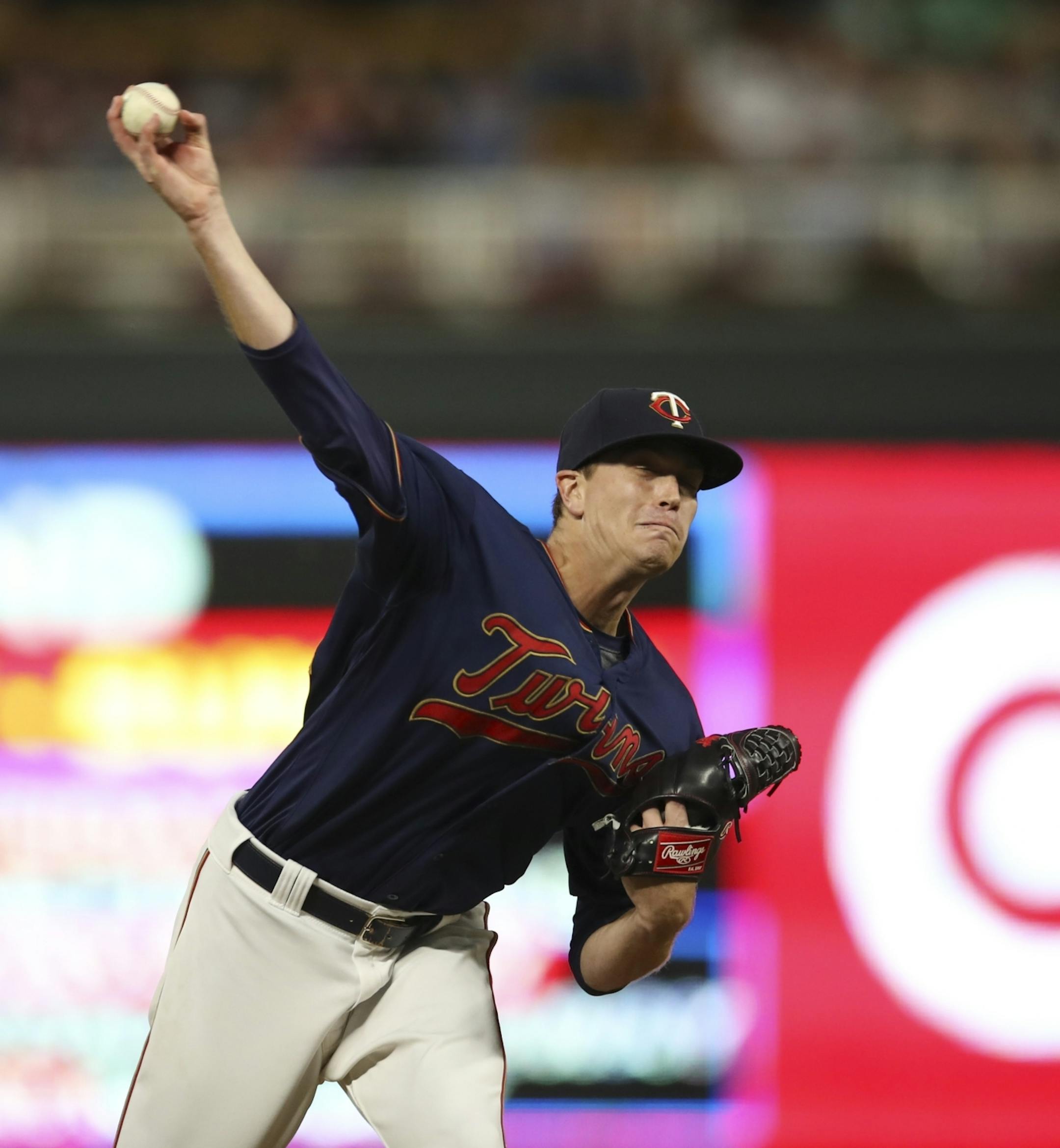 Minnesota Twins starting pitcher Kyle Gibson throwing against Cleveland.