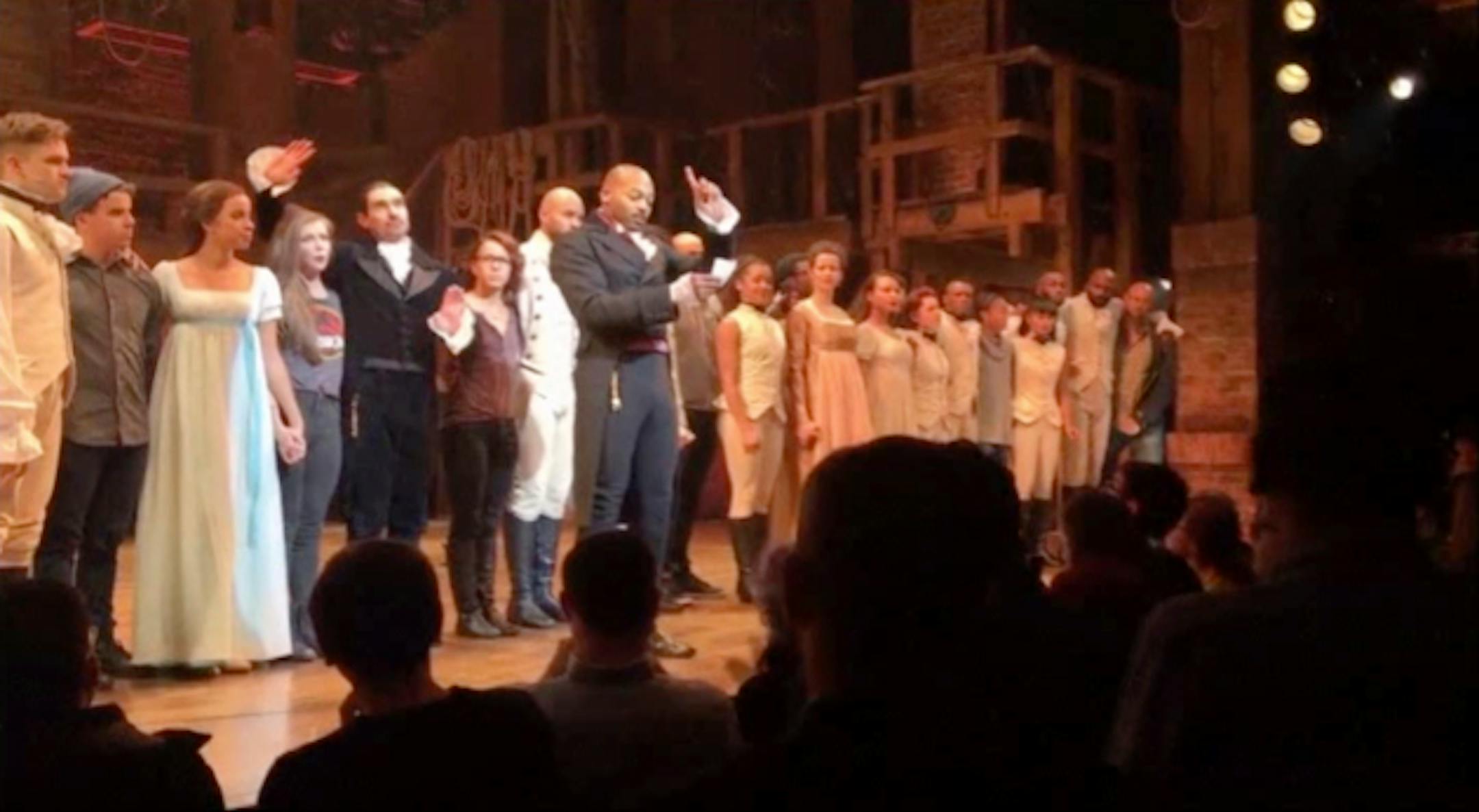 Actor Brandon Victor Dixon, who plays Aaron Burr, addressed Vice President-elect Mike Pence and the rest of the "Hamilton" audience Friday. (photo provided by Hamilton LLC)