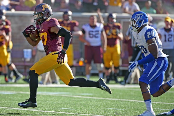 Minnesota senior running back David Cobb ran 48 yards for a touchdown in the third quarter as the Gophers took on Middle Tennessee at TCF Bank Stadium