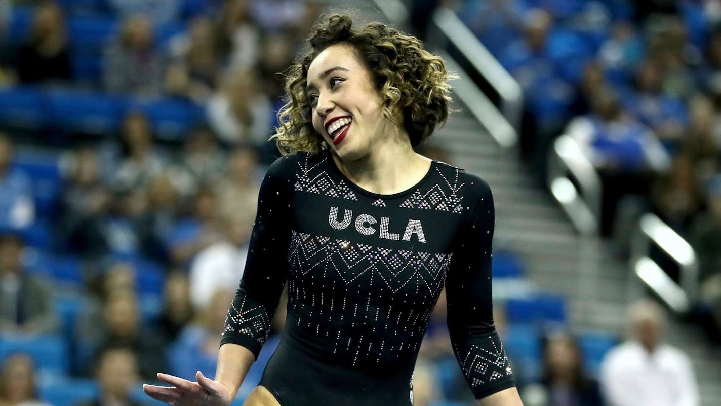 Katelyn Ohashi of UCLA during an NCAA college gymnastics match.