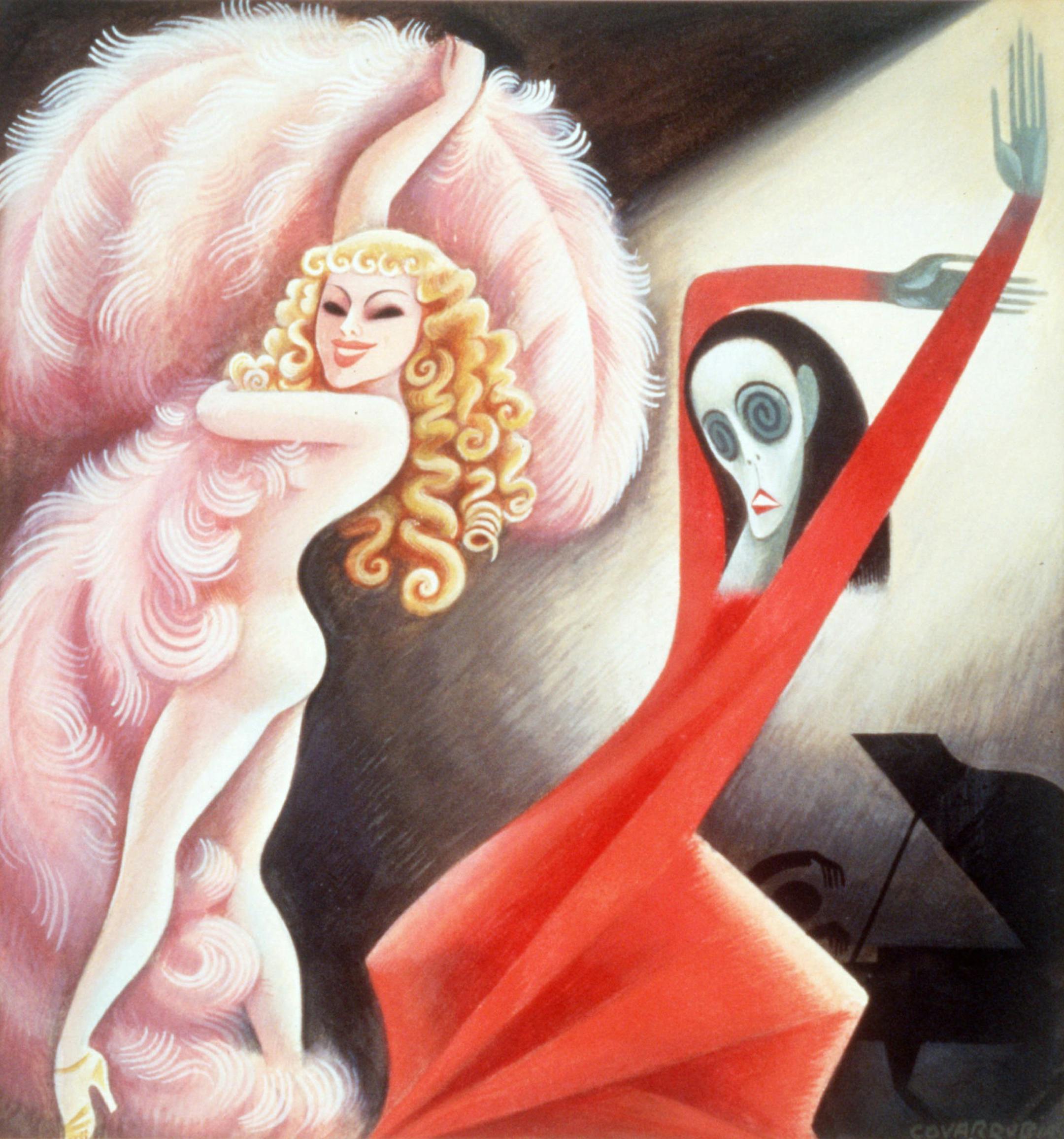 Miguel Covarrubias' 1943 caricature for Vanity Fair Magazine featuring fan dancer Sally Rand, left, and classical dancer Martha Graham is part of an exhibit Celebrity Caricature in America opening Friday, April 10, 1998, at Washington's National Portrait Gallery. The exhibit features 200 caricatures recalling headline personalities of the 1920s and 1930s. (AP Photo/National Portrait Gallery)