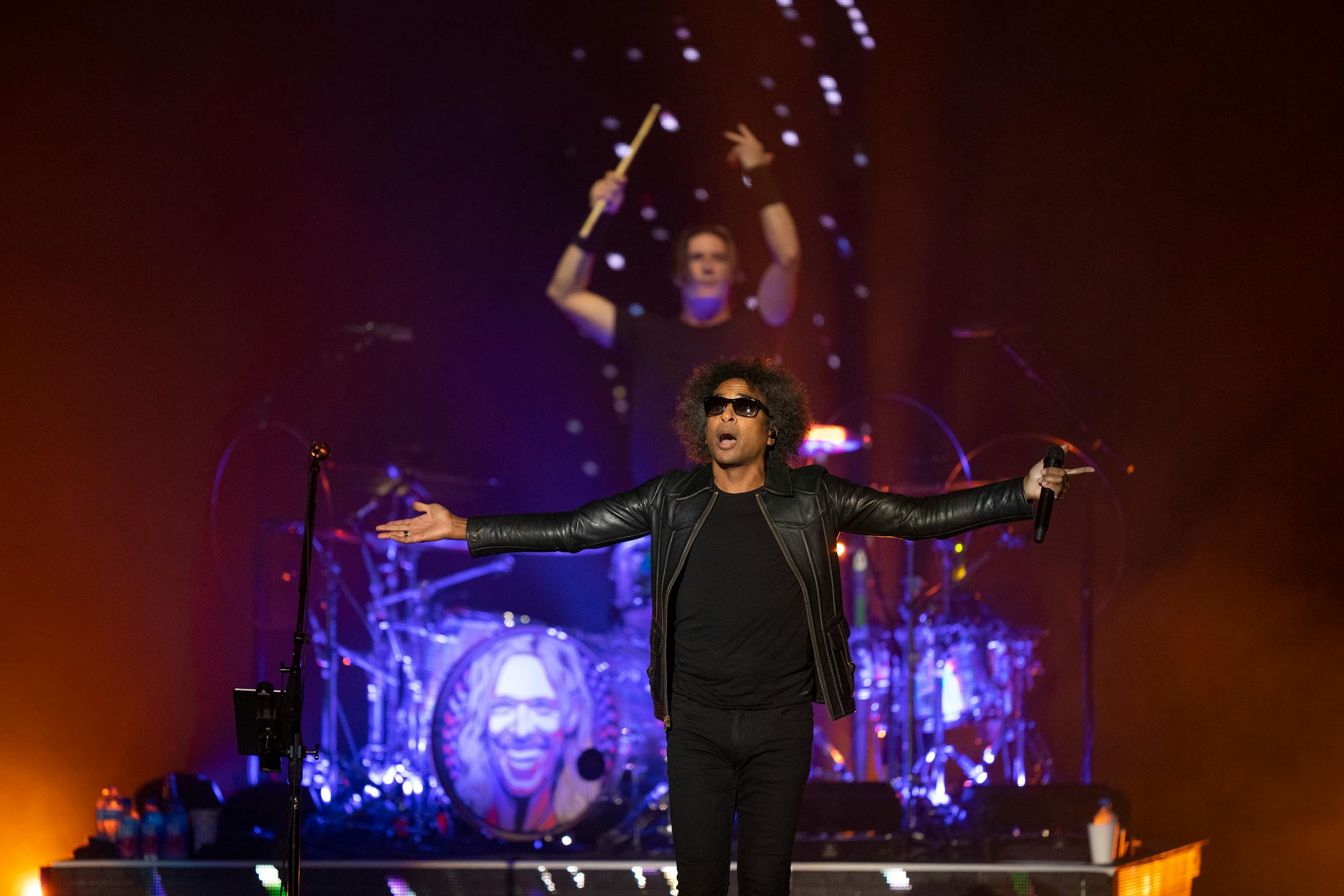 Lead singer William DuVall of Alice in Chains, with drummer Sean Kinney, got the Grandstand shows underway on the first day of the Minnesota State Fair.