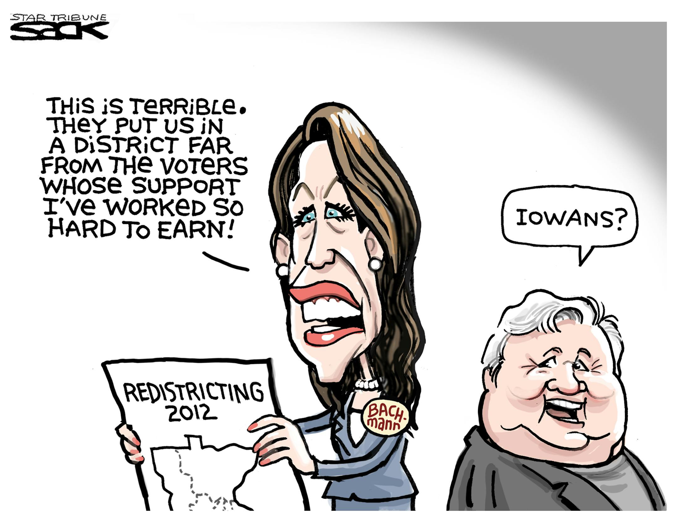 Steve Sack editorial cartoon for Feb. 22, 2012. Topic: Redistricting.