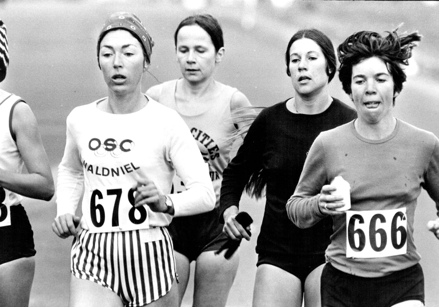 Runners competed in the first-ever marathon championship for women in the United States, Oct. 23, 1977, on the streets of St. Paul.