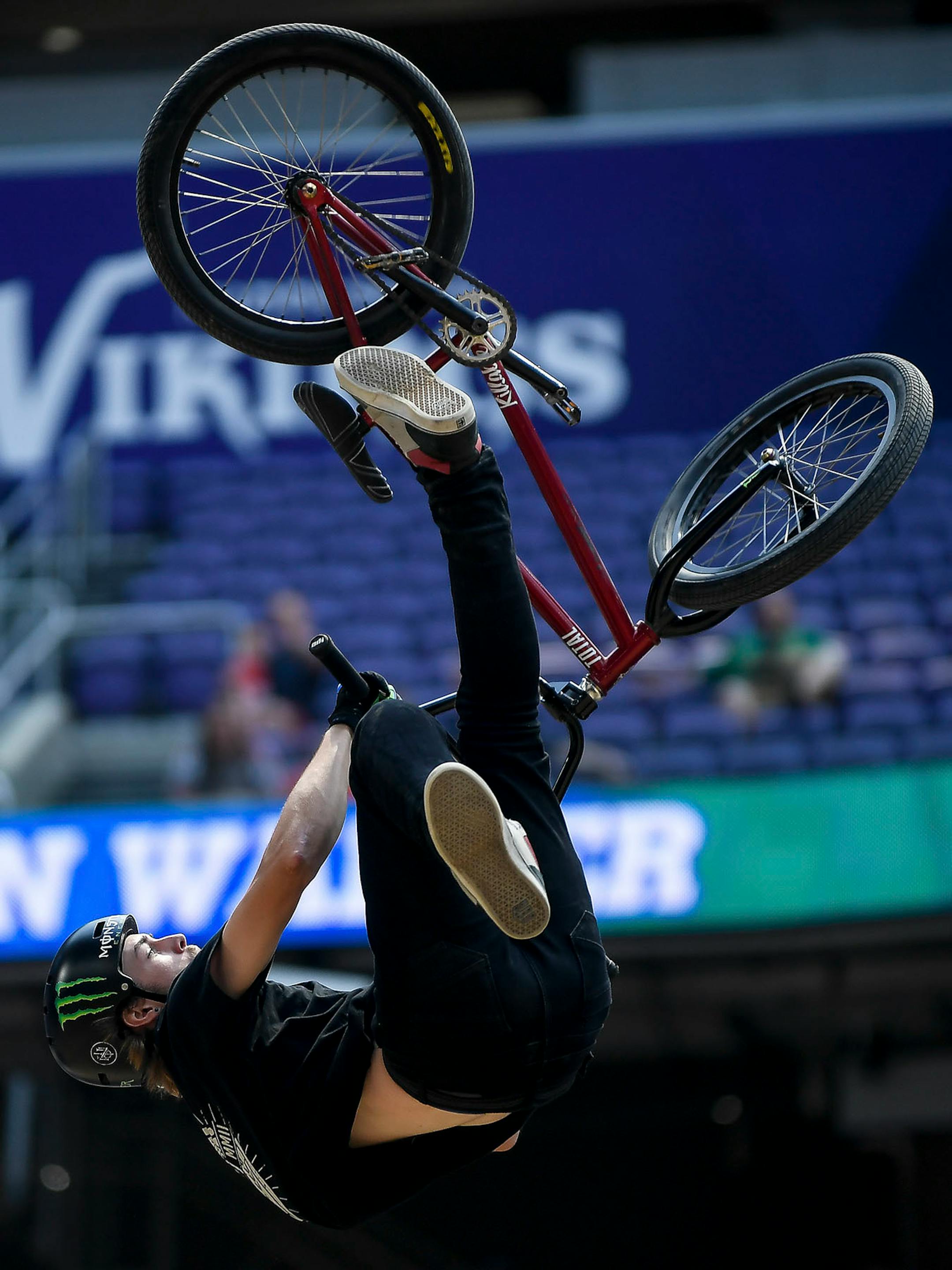 Colton Walker competed in his third jump in the BMX dirt finals Sunday. He won gold in the event.