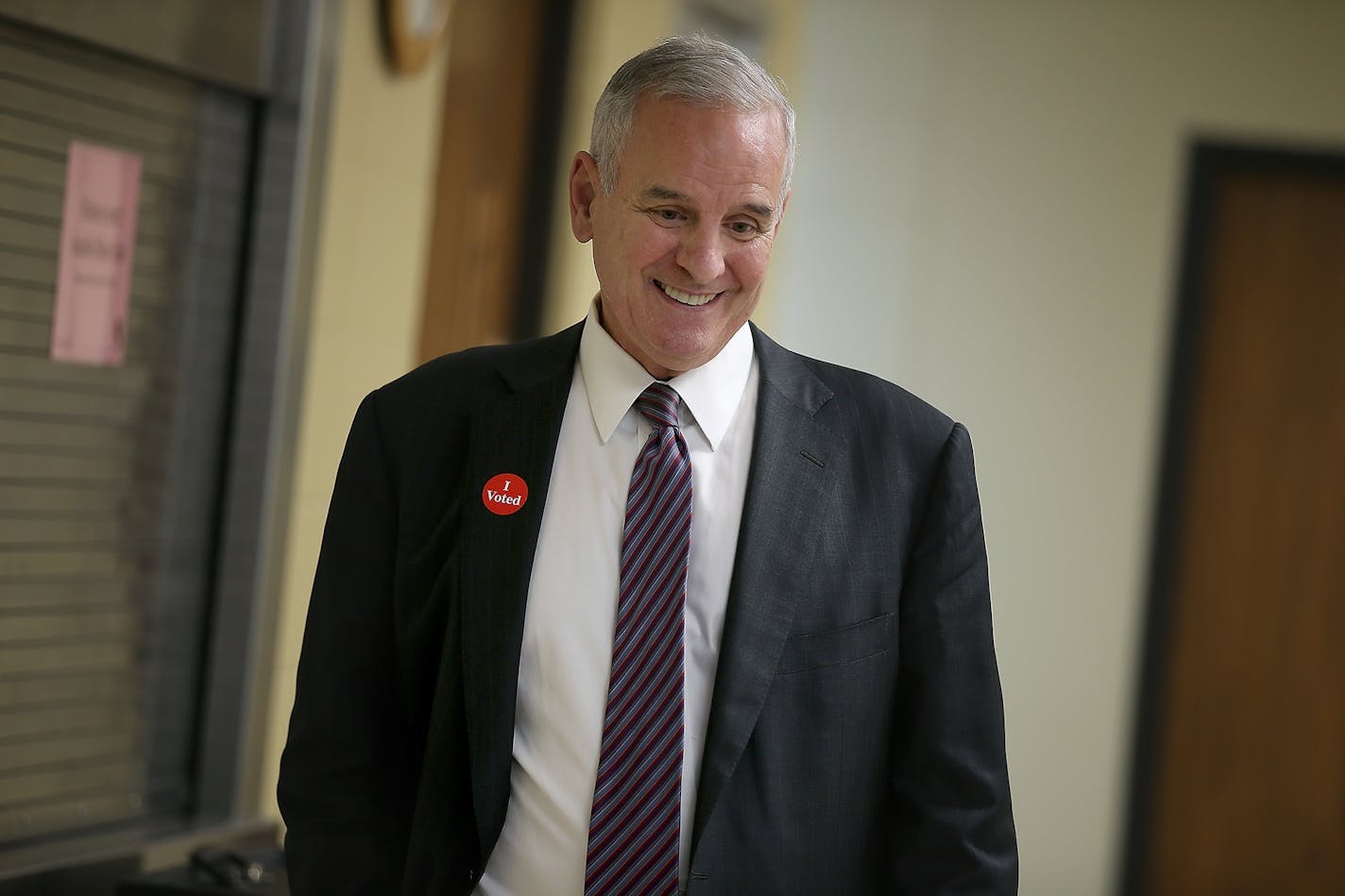 Minnesota Governor Mark Dayton was all smiles after he voted at Summit Church Tuesday, August 12, 2014 in St. Paul, MN.