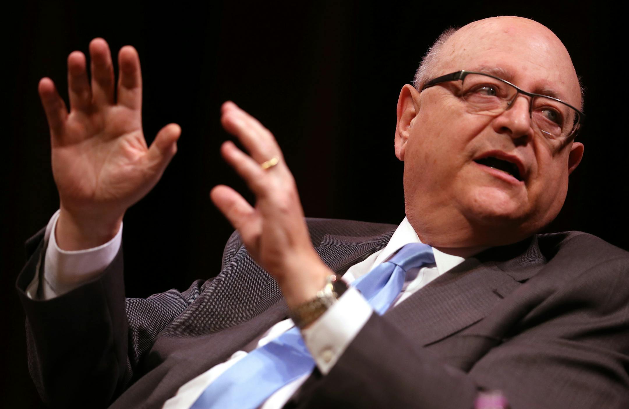 Past University of Minnesota president Mark Yudof participates in a panel discussion with six presidents of the University of Minnesota at Northrop Auditorium in Minneapolis on Monday, May 4, 2015. ] LEILA NAVIDI leila.navidi@startribune.com /