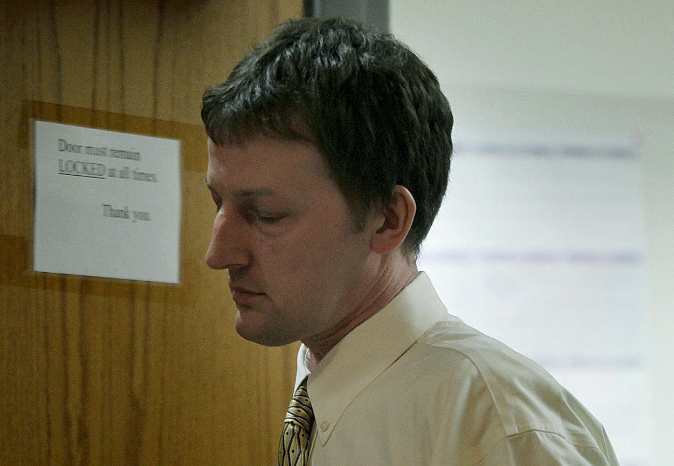 Aaron Schaffhausen made his way into court after to hear the verdict of his insanity defense in a St. Croix County Courtroom in Hudson, Wis., Tuesday, April 16, 2013. (ELIZABETH FLORES/STAR TRIBUNE) ELIZABETH FLORES • eflores@startribune.com
