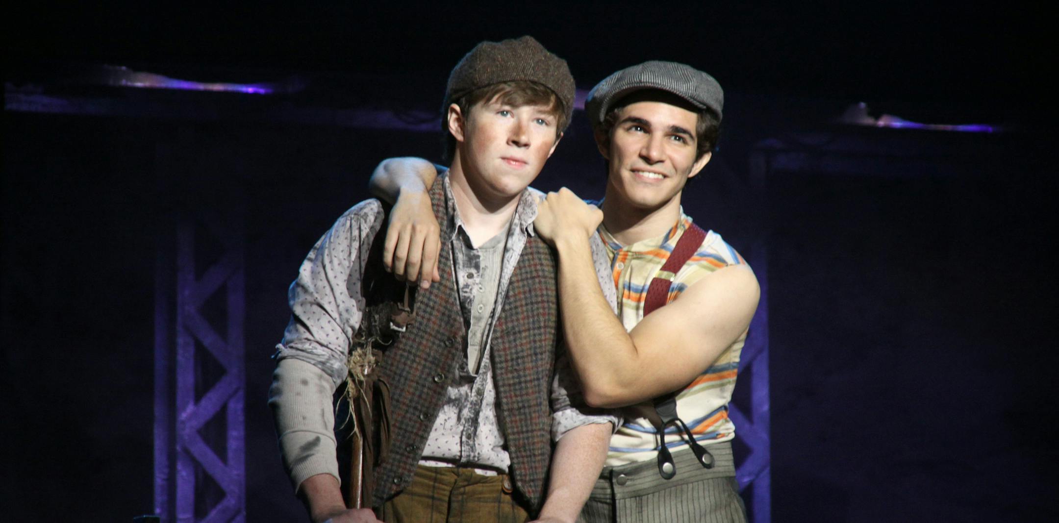 Zachary Sayle (Crutchie) and Joey Barreiro (Jack Kelly). North American Tour company of Disneyís NEWSIES. Photo credit: ©Disney. Photo by Shane Gutierrez.