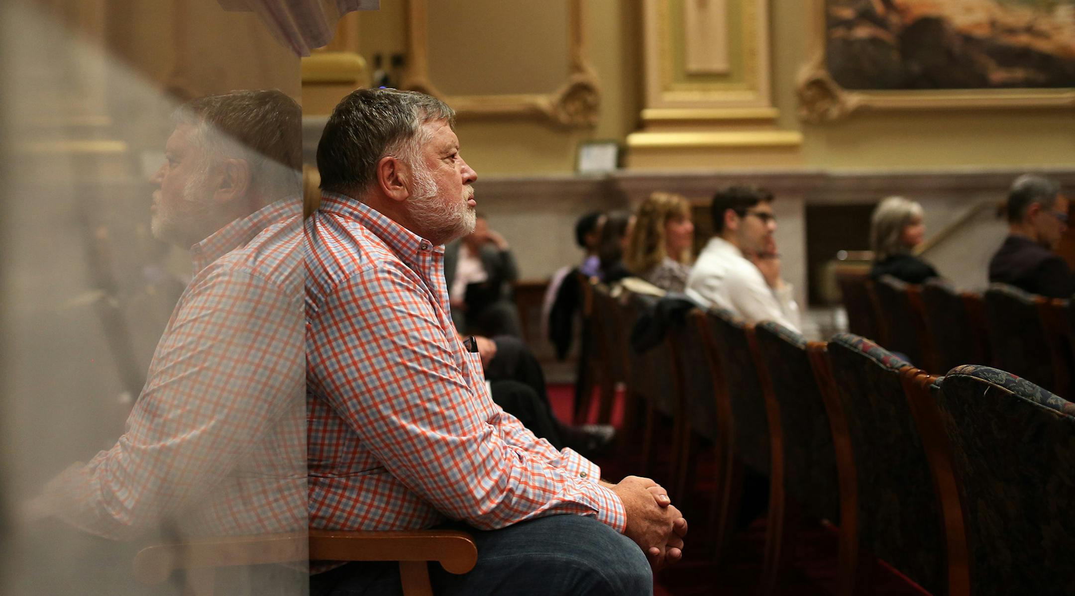 Jim Surdyk listened as his attorney spoke to members of the Minneapolis City Council. The cityís response to Jim Surdykís disregard for state liquor law took a turn Tuesday, as Minneapolis City Council members rejected a tentative settlement reached with the liquor store owner a week ago Tuesday April 18, 2017 in Minneapolis ,MN.] JERRY HOLT ï jerry.holt@startribune.com ORG XMIT: MIN1704181534321820
