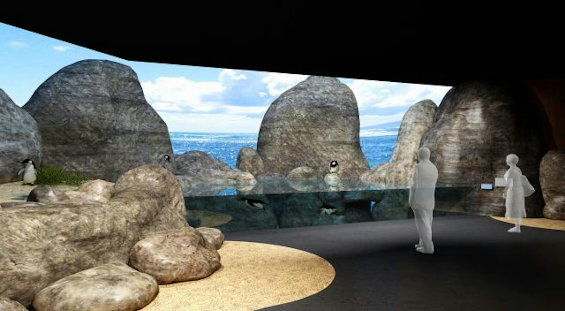 Artist rendering of penguin viewing at the Minnesota Zoo.