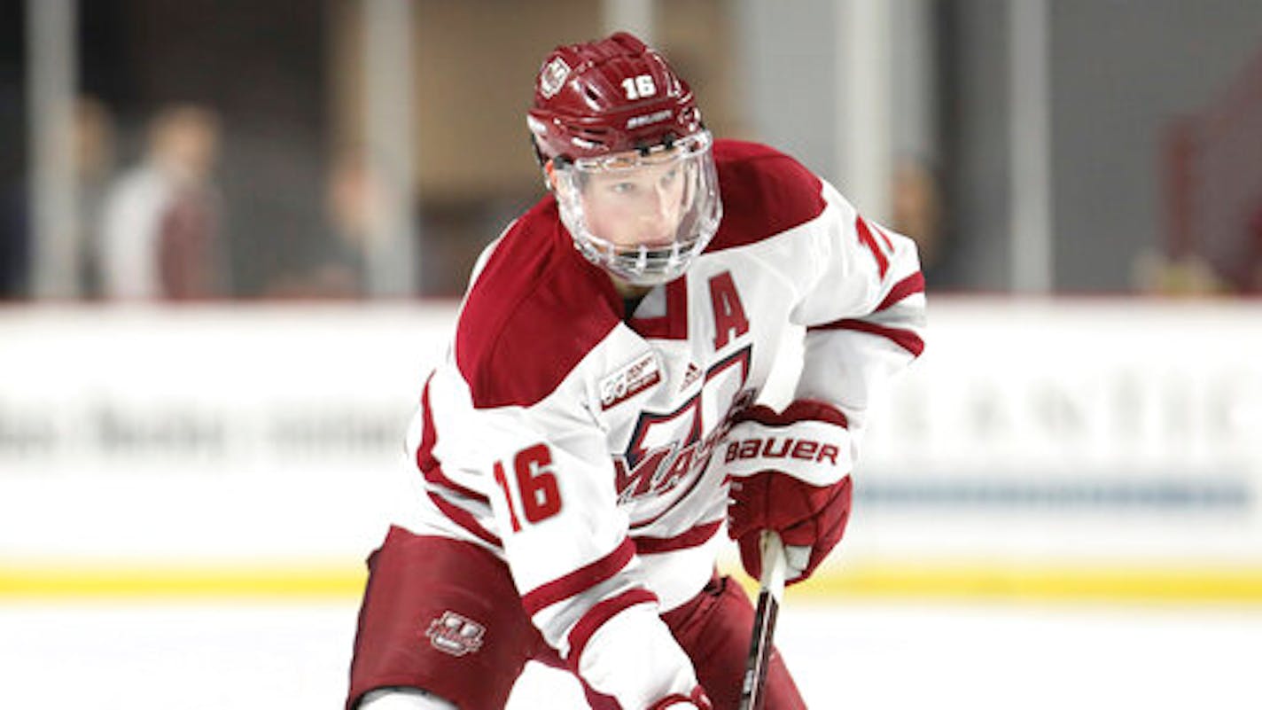 Cale Makar during a Vermont at UMass Amherst NCAA hockey game, Saturday, Jan. 12, 2019, in Amherst, Mass. (AP Photo/Scott Eisen)